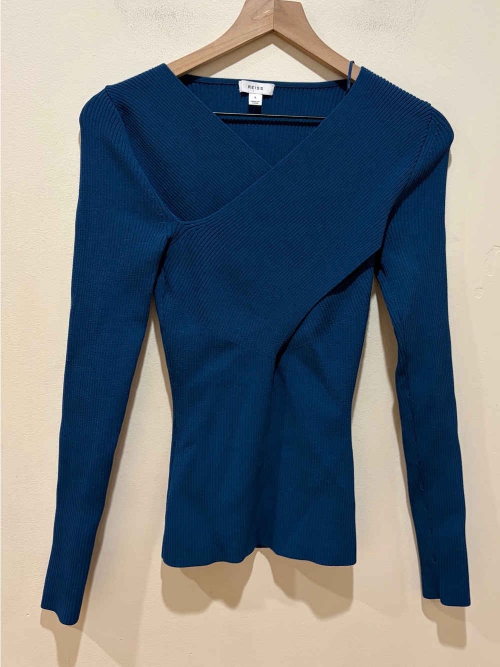Reiss Teal Ribbed Long Sleeve Top